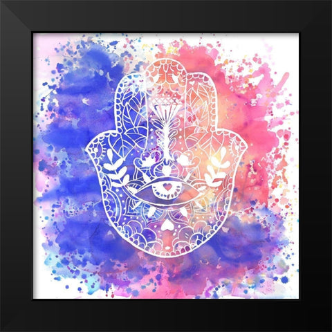 HAMSA HAND Black Modern Wood Framed Art Print by Atelier B Art Studio