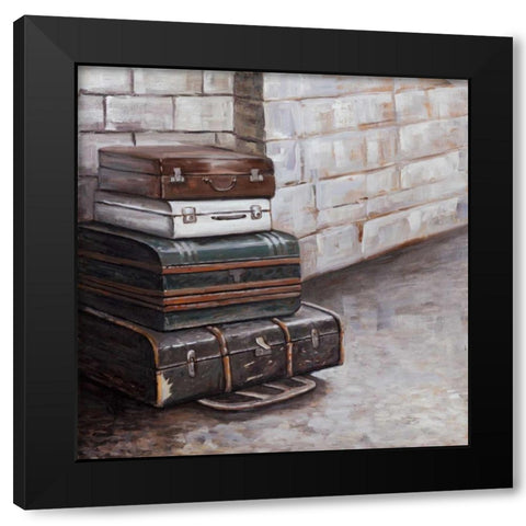 Four Old Traveling Suitcases Black Modern Wood Framed Art Print with Double Matting by Atelier B Art Studio