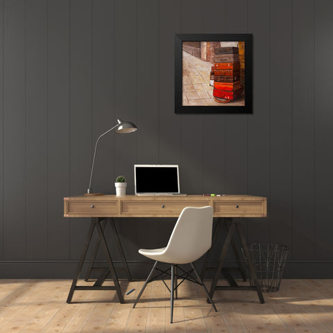 Old Traveling Suitcases Black Modern Wood Framed Art Print by Atelier B Art Studio