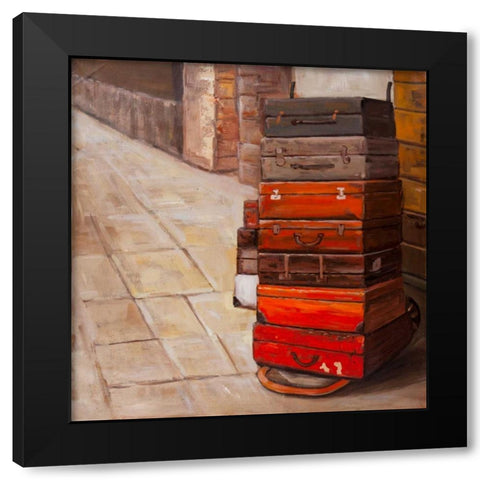 Old Traveling Suitcases Black Modern Wood Framed Art Print with Double Matting by Atelier B Art Studio