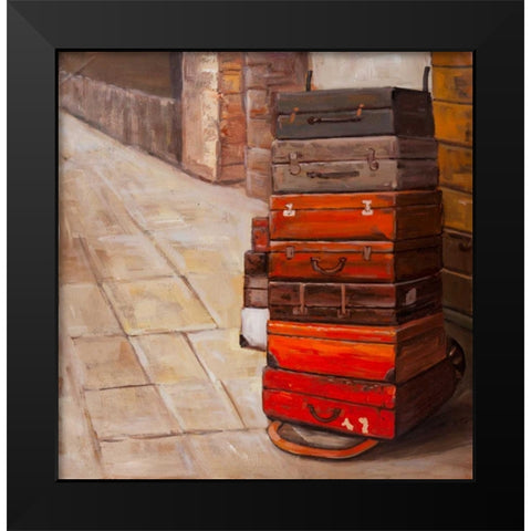 Old Traveling Suitcases Black Modern Wood Framed Art Print by Atelier B Art Studio