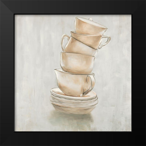 Coffee Mugs Black Modern Wood Framed Art Print by Atelier B Art Studio