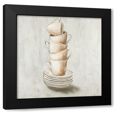 Stacked Cups Black Modern Wood Framed Art Print with Double Matting by Atelier B Art Studio