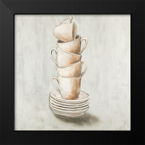 Stacked Cups Black Modern Wood Framed Art Print by Atelier B Art Studio