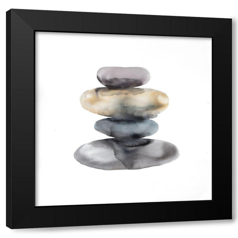 Watercolor Pile of Rocks Black Modern Wood Framed Art Print with Double Matting by Atelier B Art Studio