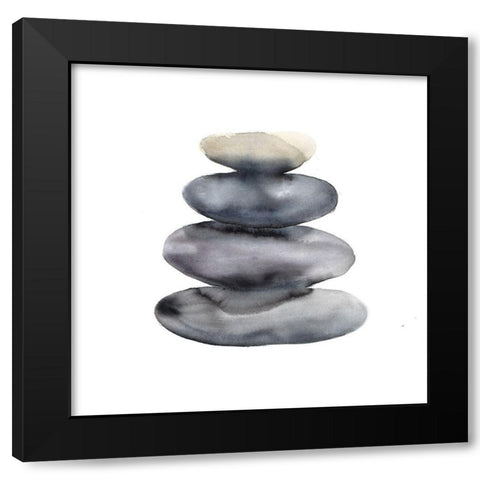 Watercolor Stacked Rocks Black Modern Wood Framed Art Print with Double Matting by Atelier B Art Studio