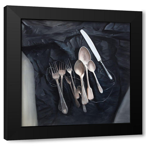 VINTAGE CUTLERY Black Modern Wood Framed Art Print with Double Matting by Atelier B Art Studio