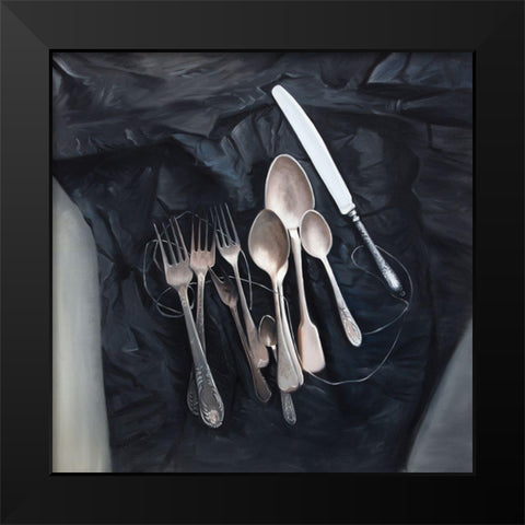 VINTAGE CUTLERY Black Modern Wood Framed Art Print by Atelier B Art Studio