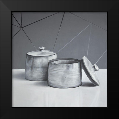 OLD POT WITH LID Black Modern Wood Framed Art Print by Atelier B Art Studio