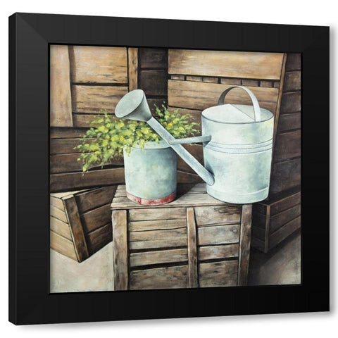 Vintage watering can Black Modern Wood Framed Art Print with Double Matting by Atelier B Art Studio