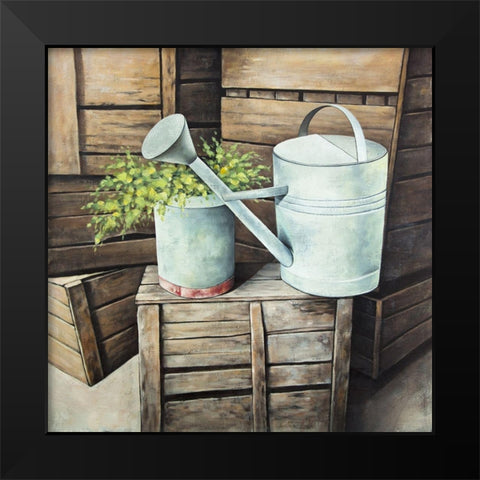 Vintage watering can Black Modern Wood Framed Art Print by Atelier B Art Studio