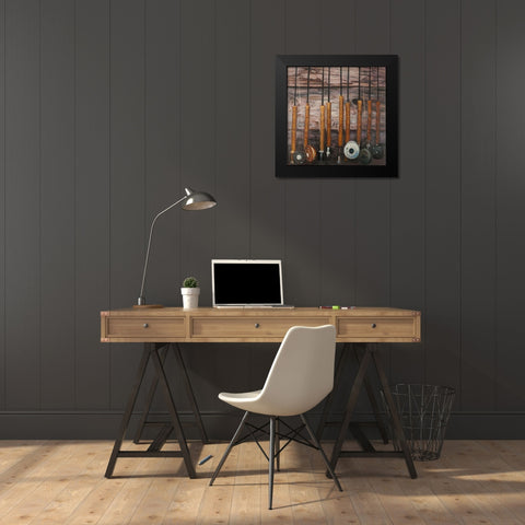 FISHING RODS ON WOOD Black Modern Wood Framed Art Print by Atelier B Art Studio