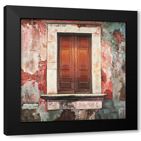 DOOR OF AN OLD RED BUILDING Black Modern Wood Framed Art Print with Double Matting by Atelier B Art Studio