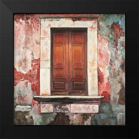 DOOR OF AN OLD RED BUILDING Black Modern Wood Framed Art Print by Atelier B Art Studio