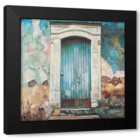 BLUE DOOR OF AN OLD BUILDING Black Modern Wood Framed Art Print with Double Matting by Atelier B Art Studio