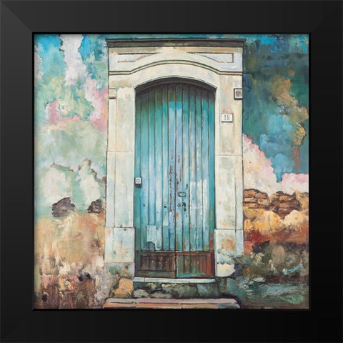 BLUE DOOR OF AN OLD BUILDING Black Modern Wood Framed Art Print by Atelier B Art Studio