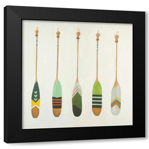 Colorful Nautical Oars Black Modern Wood Framed Art Print with Double Matting by Atelier B Art Studio