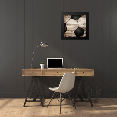 SOCCER BALL ON WOOD Black Modern Wood Framed Art Print by Atelier B Art Studio