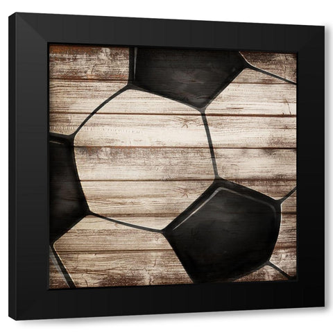 SOCCER BALL ON WOOD Black Modern Wood Framed Art Print with Double Matting by Atelier B Art Studio