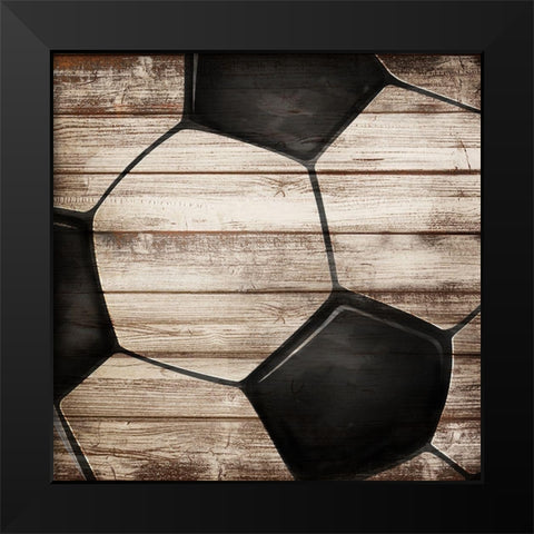 SOCCER BALL ON WOOD Black Modern Wood Framed Art Print by Atelier B Art Studio