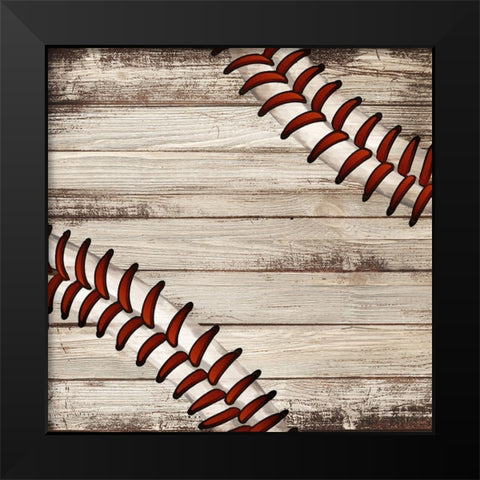 BASEBALL BALL ON WOOD Black Modern Wood Framed Art Print by Atelier B Art Studio