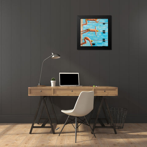 SWIMMERS Black Modern Wood Framed Art Print by Atelier B Art Studio