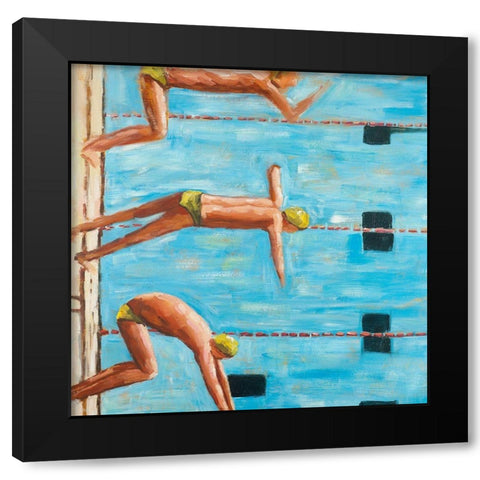 SWIMMERS Black Modern Wood Framed Art Print with Double Matting by Atelier B Art Studio