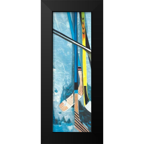 Hockey Sticks on Ice Black Modern Wood Framed Art Print by Atelier B Art Studio