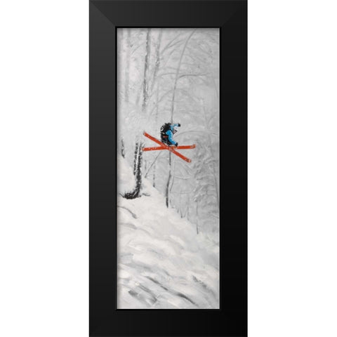 Man Skiing in Steep Offpiste Terrain Black Modern Wood Framed Art Print by Atelier B Art Studio
