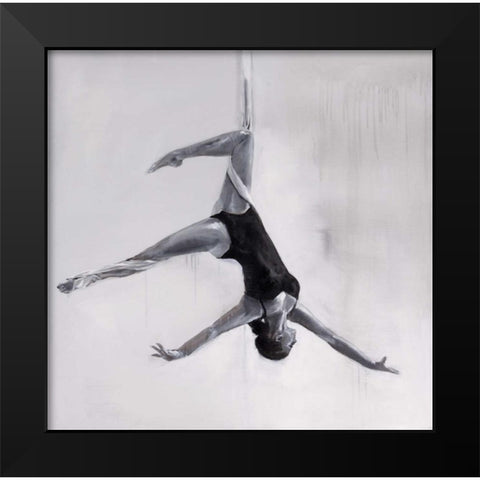 Woman Dancer on Aerial Silks Black Modern Wood Framed Art Print by Atelier B Art Studio