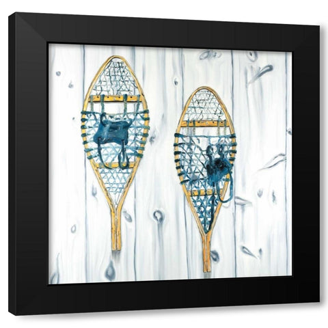 Set of Vintage Wood Snowshoes Black Modern Wood Framed Art Print with Double Matting by Atelier B Art Studio