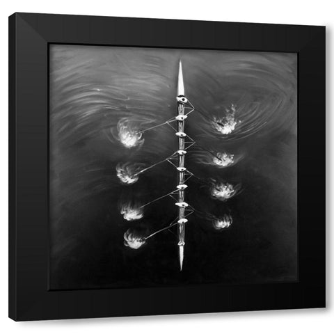 Rowing Boat Race Black Modern Wood Framed Art Print by Atelier B Art Studio
