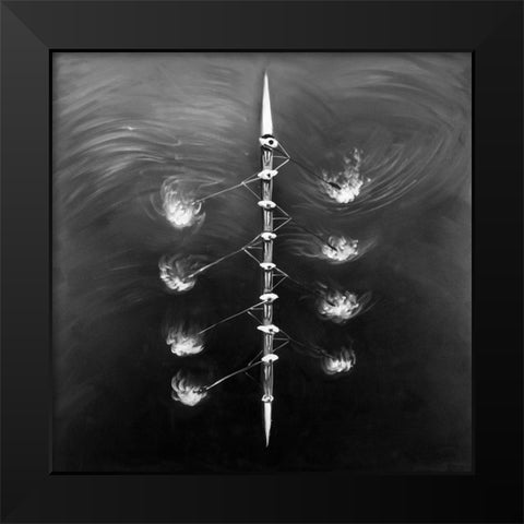 Rowing Boat Race Black Modern Wood Framed Art Print by Atelier B Art Studio