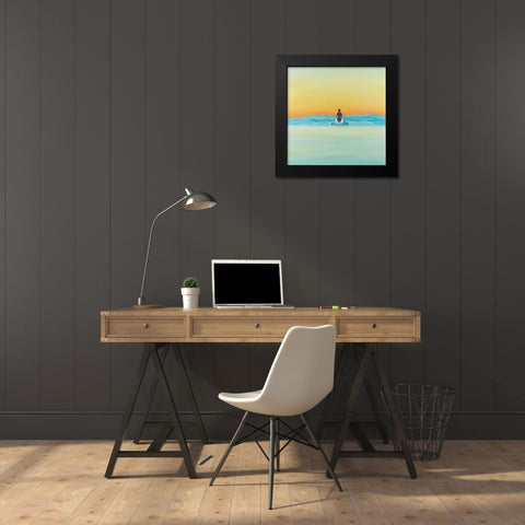 A Surfer Swimming by Dawn Black Modern Wood Framed Art Print by Atelier B Art Studio