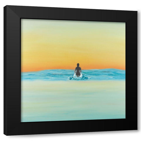 A Surfer Swimming by Dawn Black Modern Wood Framed Art Print with Double Matting by Atelier B Art Studio