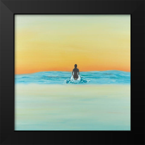 A Surfer Swimming by Dawn Black Modern Wood Framed Art Print by Atelier B Art Studio