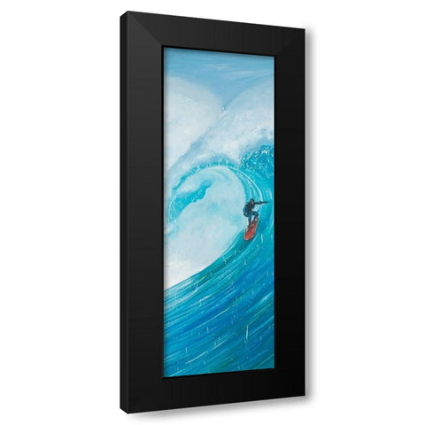 SURFER ON A BIG WAVE Black Modern Wood Framed Art Print with Double Matting by Atelier B Art Studio