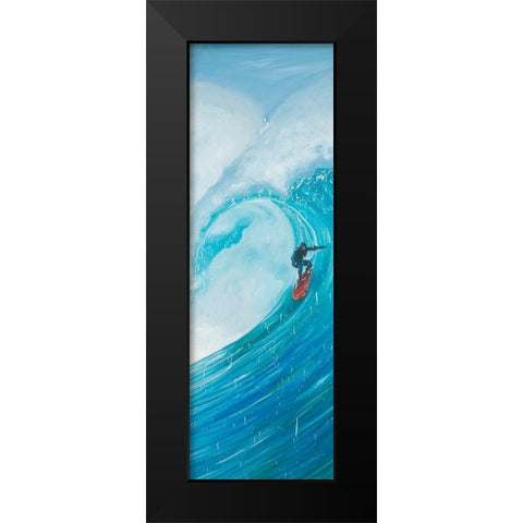 SURFER ON A BIG WAVE Black Modern Wood Framed Art Print by Atelier B Art Studio