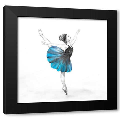 Small Blue Ballerina Black Modern Wood Framed Art Print with Double Matting by Atelier B Art Studio