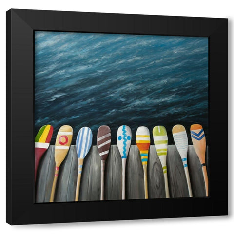 COLORFUL PADDLES ON THE DOCK Black Modern Wood Framed Art Print with Double Matting by Atelier B Art Studio