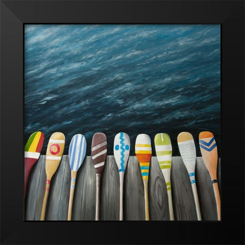 COLORFUL PADDLES ON THE DOCK Black Modern Wood Framed Art Print by Atelier B Art Studio