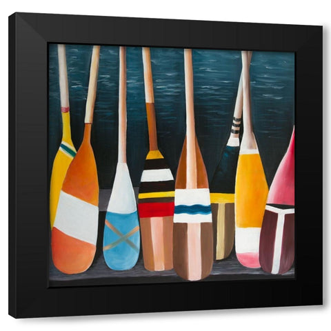 COLORFUL PADDLES Black Modern Wood Framed Art Print with Double Matting by Atelier B Art Studio