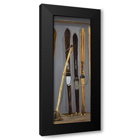 SKI POLES AND VINTAGE SKIS Black Modern Wood Framed Art Print with Double Matting by Atelier B Art Studio