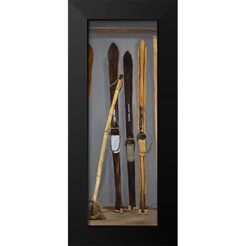 SKI POLES AND VINTAGE SKIS Black Modern Wood Framed Art Print by Atelier B Art Studio