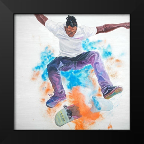 SKATER Black Modern Wood Framed Art Print by Atelier B Art Studio
