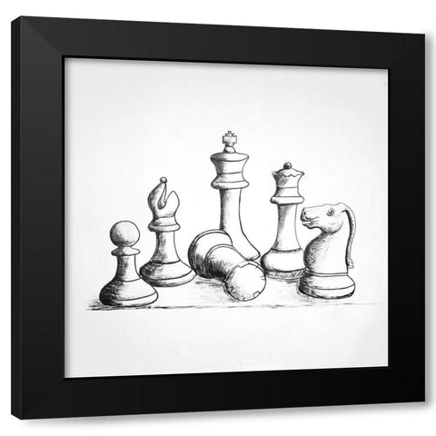 CHESS GAME PIECES Black Modern Wood Framed Art Print with Double Matting by Atelier B Art Studio