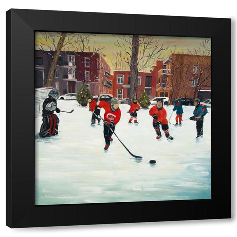 YOUNG HOCKEY PLAYERS Black Modern Wood Framed Art Print with Double Matting by Atelier B Art Studio
