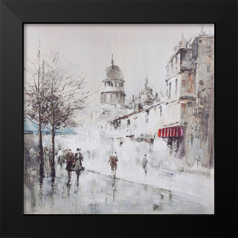 Gray city street Black Modern Wood Framed Art Print by Atelier B Art Studio