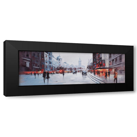 STREET SCENE WITH CARS Black Modern Wood Framed Art Print by Atelier B Art Studio