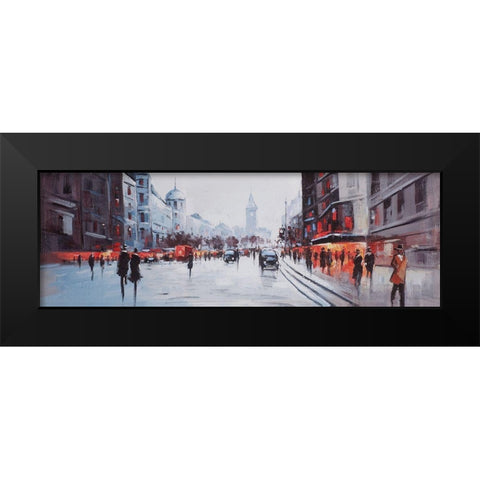 STREET SCENE WITH CARS Black Modern Wood Framed Art Print by Atelier B Art Studio
